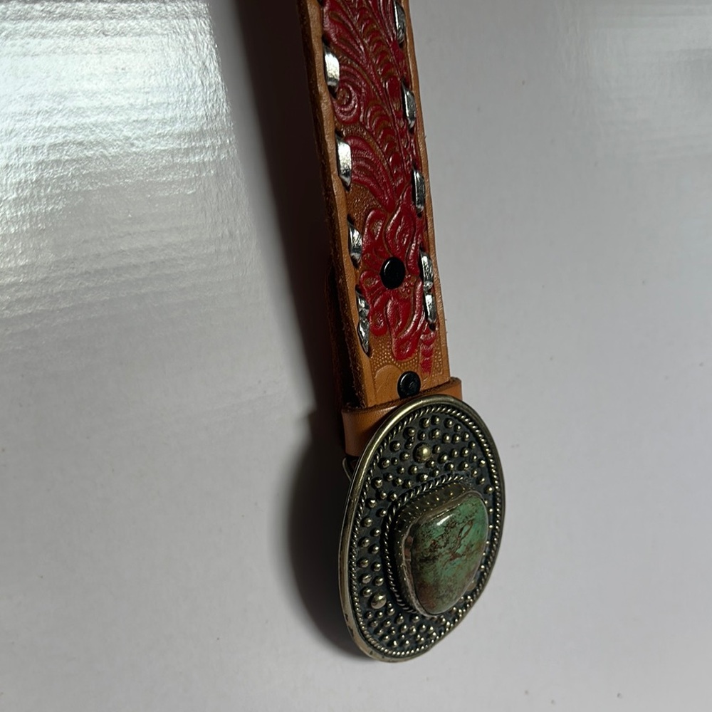 Stylish Red and Tan Belt with Modern Design